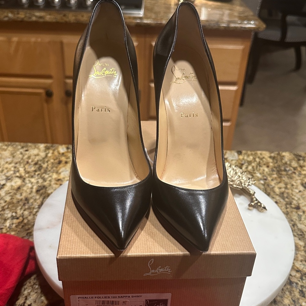 Christian Louboutin Black Pointed-Toe Leather Stiletto Pumps